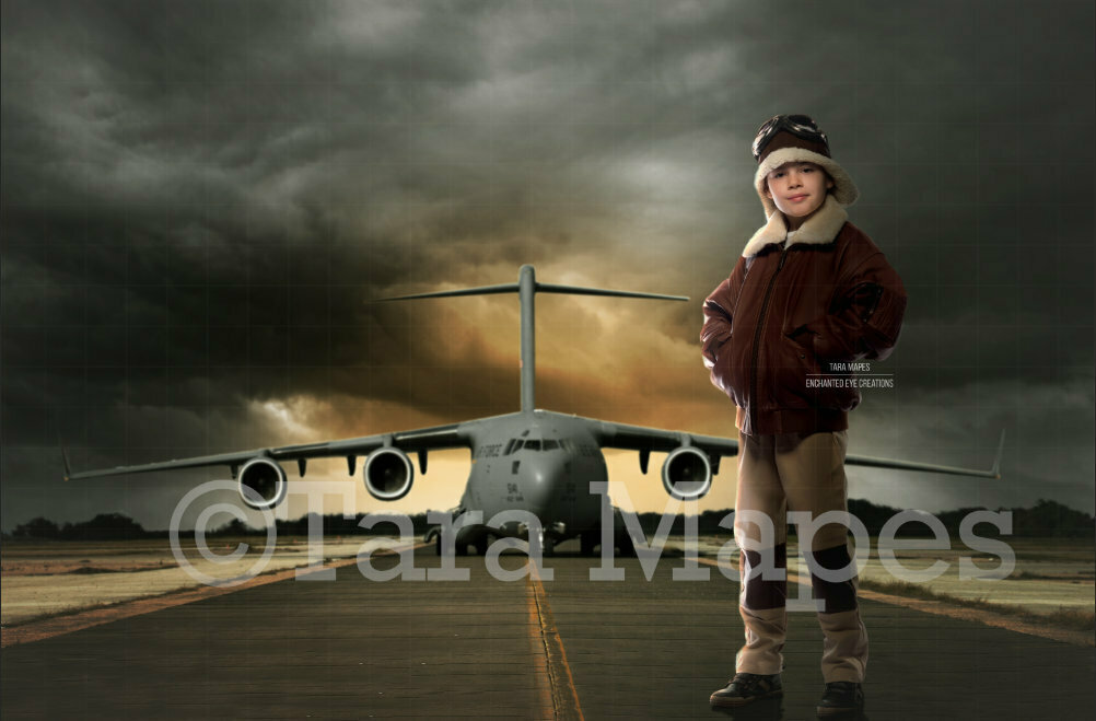 Airplane Airport Military Pilot Fighter Jet Runway Digital Background Backdrop