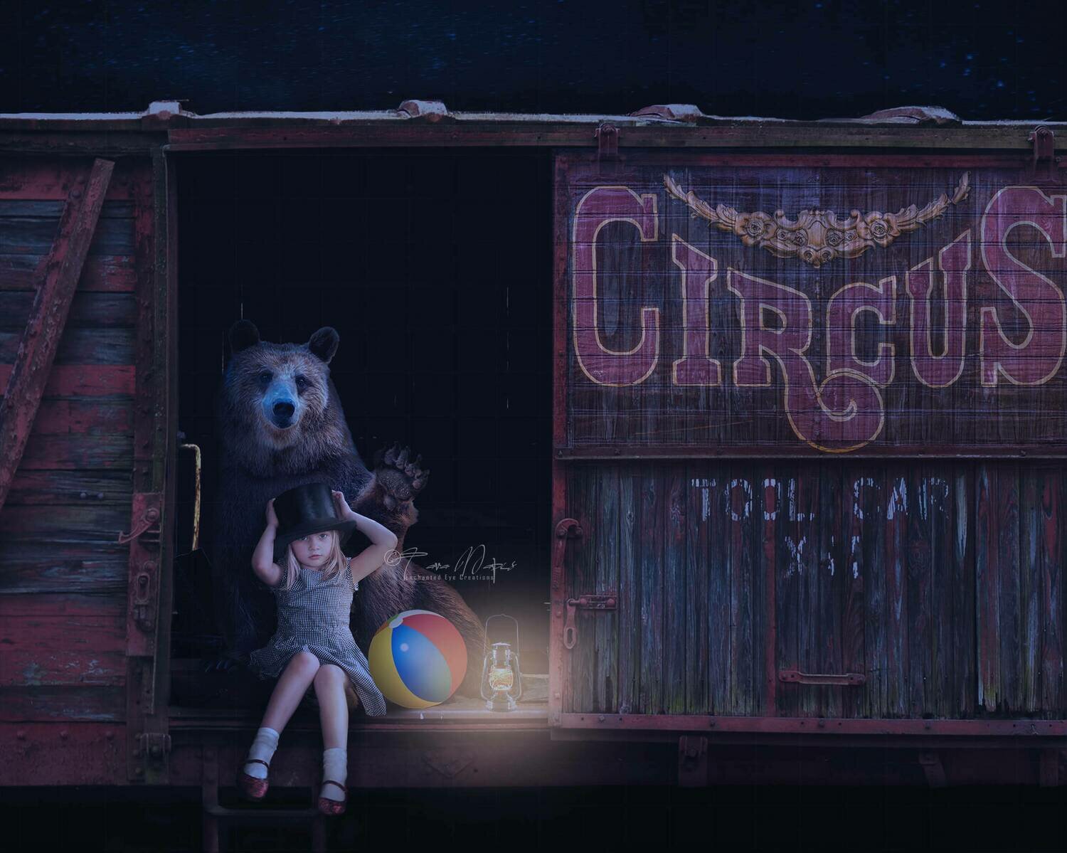 Circus Train with Bear Digital Background