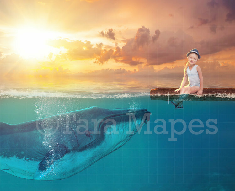 Whale under Wooden Raft Digital Background Backdrop