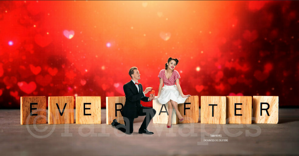 Love Letters - EVER After - Creamy Red Hearts - Valentine Background - Wedding Love - Couples Engagement - Digital Background / Backdrop