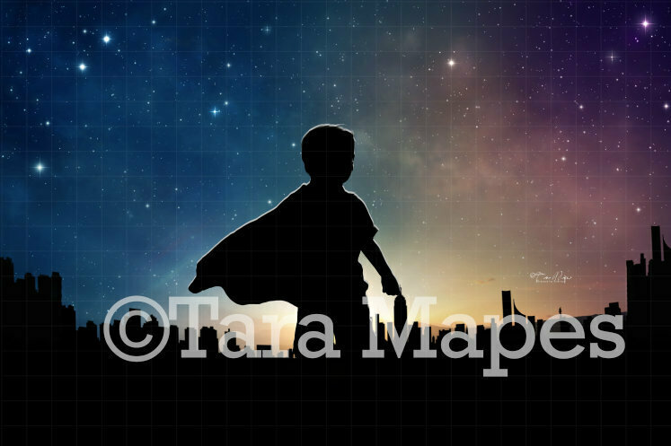 Superhero Silhouette City Digital Background / Backdrop