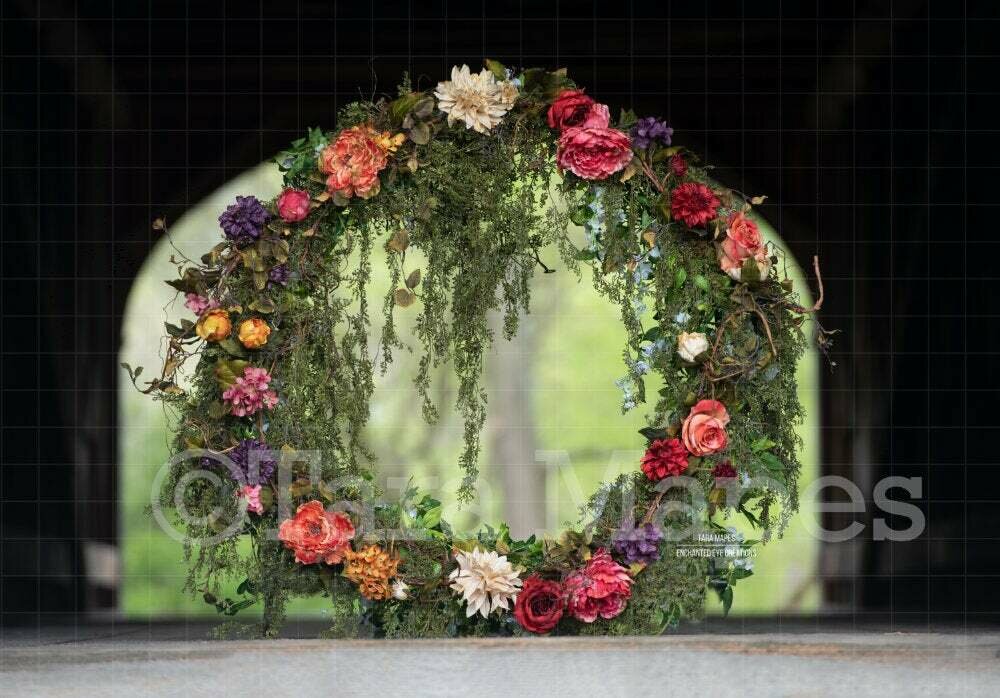 Floral Ring Under Covered Bridge Country Nature Digital Background Backdrop