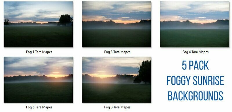 5 PACK of Foggy Sunrise, Foggy Sunset, Farm, Field Nature Digital Background Backdrop