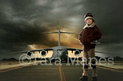 Airplane Airport Military Pilot Fighter  Jet Runway Digital Background Backdrop