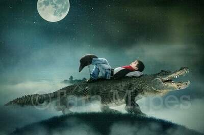 Alligator Crocodile on Hill Whimsical Digital Background / Backdrop