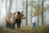 Baby Bear Cub in Foggy Forest Spring Autumn Creamy Digital Background Backdrop