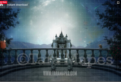 Balcony by Castle - Princess Balcony - Fairytale Moonlight Castle - Digital Background Backdrop Photoshop