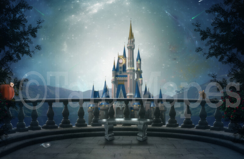 Cinderella Castle - Princess Balcony - Fairytale Moonlight Castle - Digital Background Backdrop Photoshop