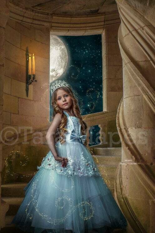 Princess Castle Staircase - Castle Stairs - Fairytale Moonlight Castle - Digital Background Backdrop Photoshop