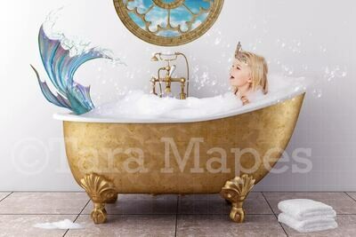 Bathtub Mermaid - Mermaid in Bath tub-  Digital Background Backdrop