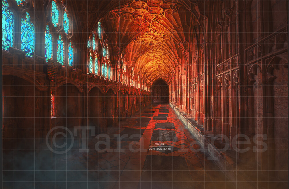 Castle Hallway Cloister Digital Background / Backdrop