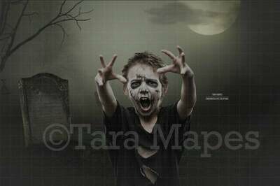 Zombie Walk in Graveyard Halloween Digital Background Backdrop