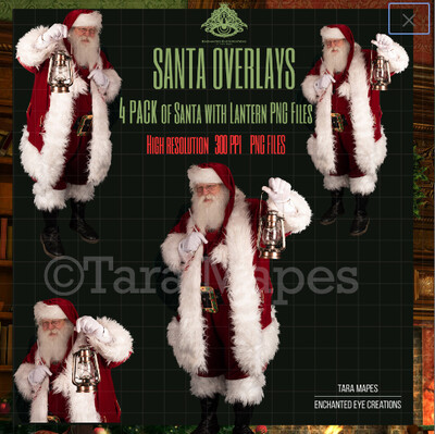 Santa Overlays 4 PACK PNG - Santa with Lanterns  - Santa Caught Cut Out  - Christmas Overlay - Santa PNG - Christmas Overlay