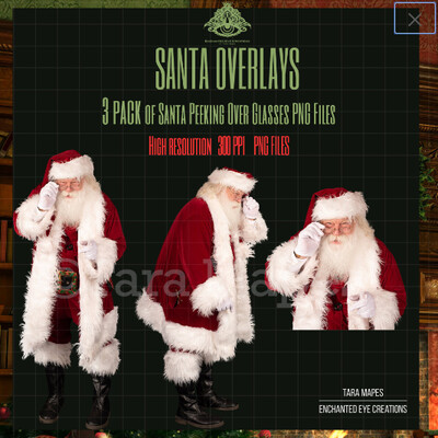 Santa Overlays 3 PACK PNG - Santa Peeking Over Glasses - Santa Cut Out  - Christmas Overlay - Santa PNG - Christmas Overlay
