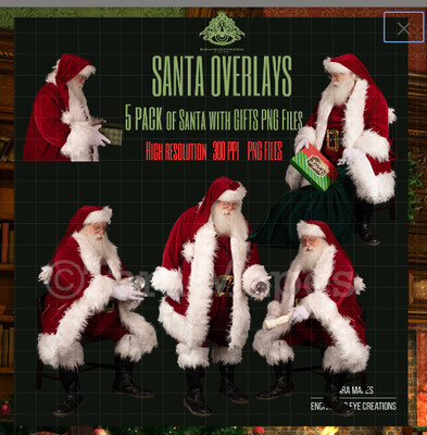 Santa Overlays 5 PACK PNG - Santa Giving Gifts - Magic Gifts - Santa Cut Out  - Christmas Overlay - Santa PNG - Christmas Overlay