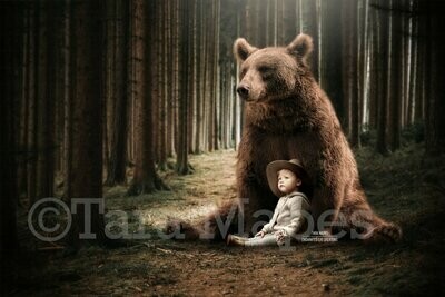 Bear in Forest-  Creamy Forest Path- Digital Background Backdrop