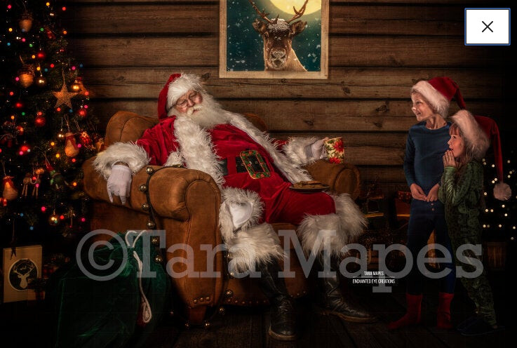 Santa Sleeping by Tree - Santa Fell Asleep- Catching Santa- Christmas Holiday Digital Background Backdrop