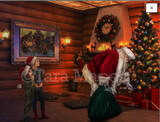 Santa with Sack by Tree - Catching Santa - Cozy Christmas Scene - Christmas Holiday Digital Background Backdrop