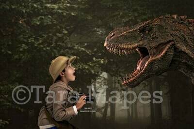 Big Dinosaur Scare in Woods - Funny Dinosaur T-Rex Screaming in Forest Digital Background Backdrop
