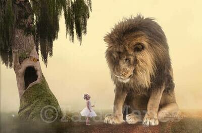 Big Lion on Foggy Path Digital Background / Backdrop