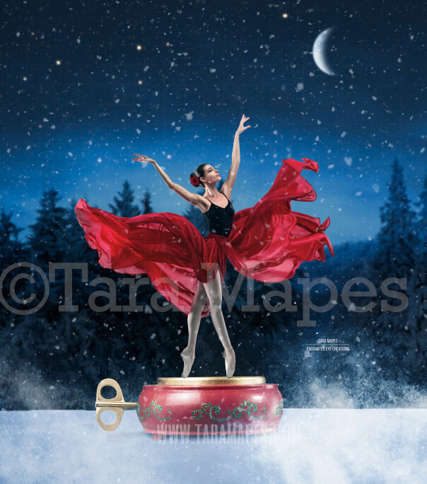 Music Box Ballerina Digital Background Backdrop with Free Snow Overlay