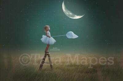 Moon Ladder- Ladder to Moon-Catch the Moon - Digital Background Backdrop