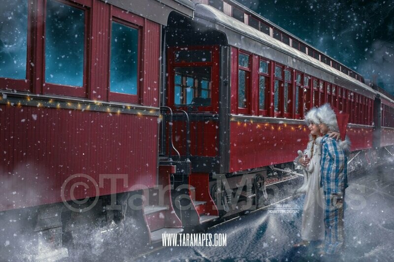 Christmas Train - Red Train - Holiday Train - Express - North Pole - Christmas Digital Background Backdrop