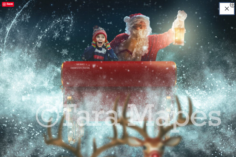 Santa Sleigh Ride North Pole Christmas Winter Holiday Digital Background Backdrop