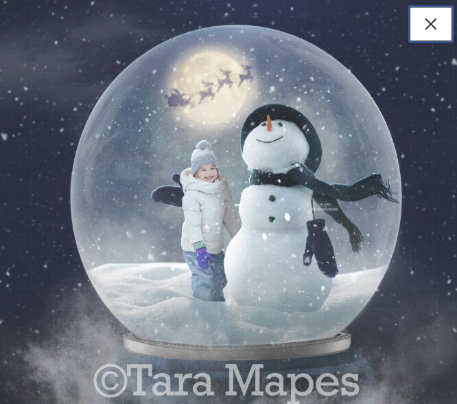 Christmas Frosty the Snowman and Santa in Moon Magic Snow Globe - Snowglobe Digital Background Backdrop TUTORIAL IN DESCRIPTION