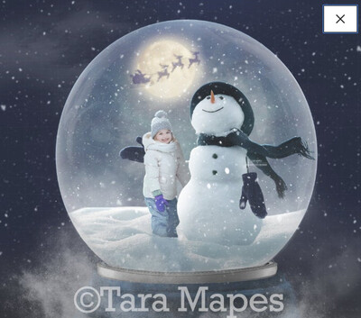 Christmas Frosty the Snowman and Santa in Moon Magic Snow Globe - Snowglobe Digital Background Backdrop TUTORIAL IN DESCRIPTION