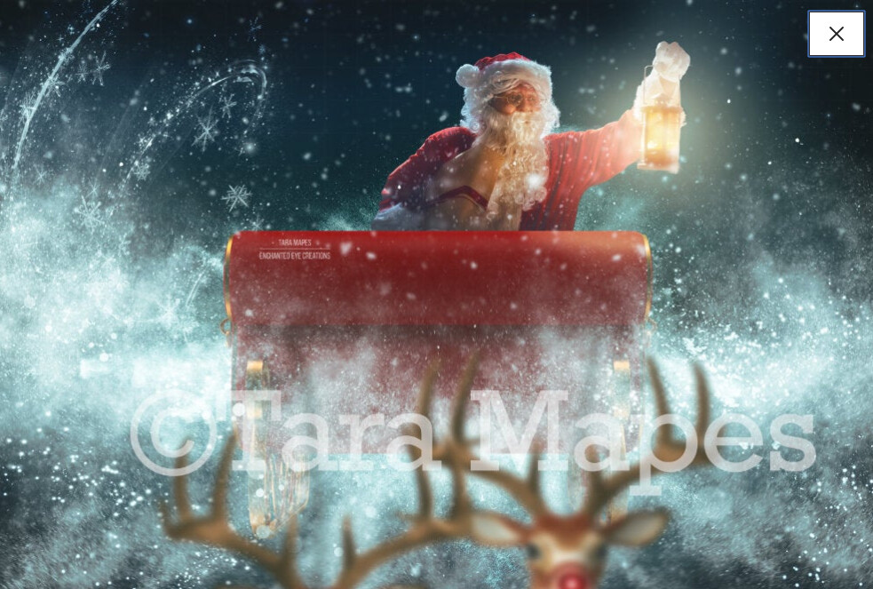 Santa Sleigh Ride North Pole Christmas Winter Holiday Digital Background Backdrop