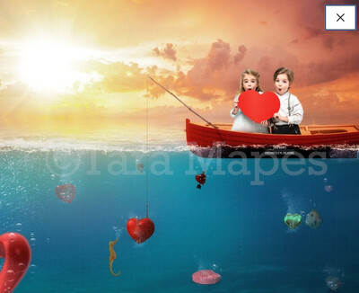 Heart Fishing Valentine&#39;s Day - Couple- Love- Hearts- Digital Background Backdrop