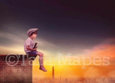 Rooftop During Sunset - Brick Chimney Digital Background