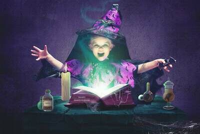 Witch Spell Book Digital Background - Halloween Spell Book - Hocus Pocus Spells - Layered PSD Digital Background / Backdrop