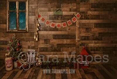 Christmas Cottage - Cozy Cabin- Wood Room - Vintage -Victorian Christmas Digital Background Backdrop