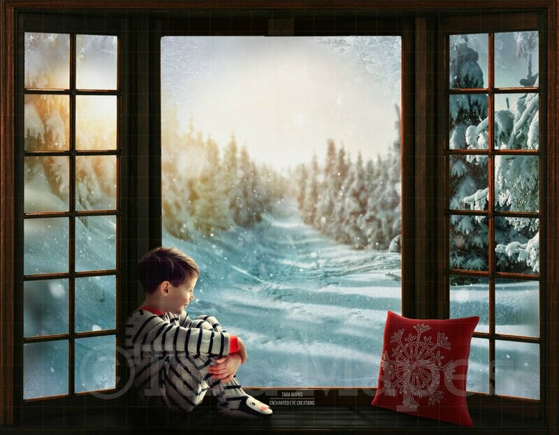 Christmas Window Seat Winter Path Digital Background Backdrop