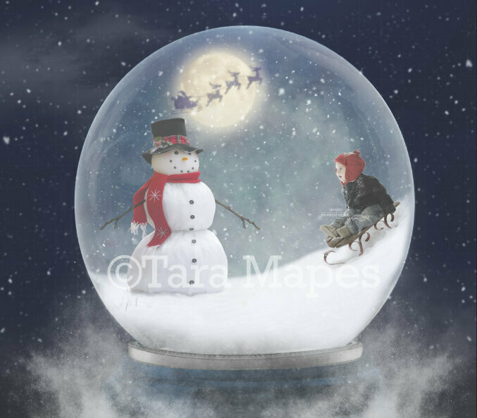 Christmas Frosty the Snowman in Magic Snow Globe - Winter Santa Snowglobe Digital Background Backdrop TUTORIAL IN DESCRIPTION