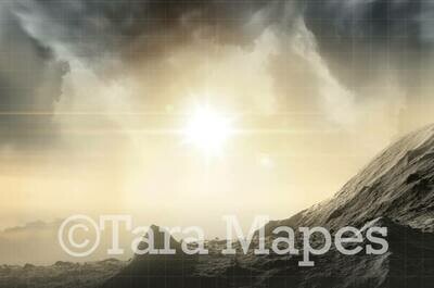 Foggy Superhero Scene - Mountain Rock Explosion Super Hero Digital Background