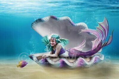 Mermaid Clam - Mermaid Underwater Scene - Ocean Floor-  Digital Background Backdrop