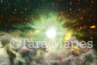 Superhero Explosion - Green Superhero Burning City Fire Digital Background