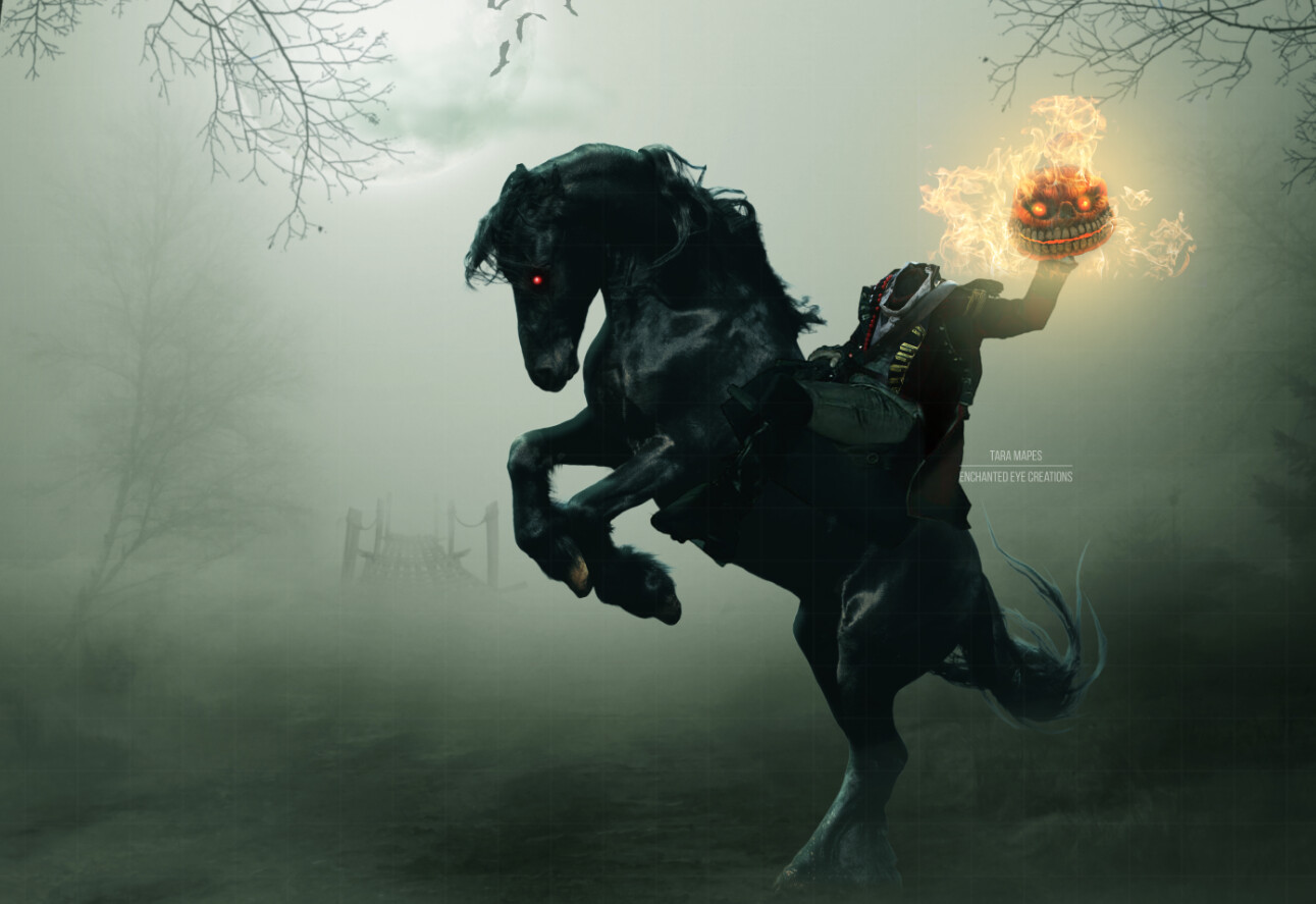 Demon Horse Ridden For A Headless Horseman Halloween Digital Background Backdrop