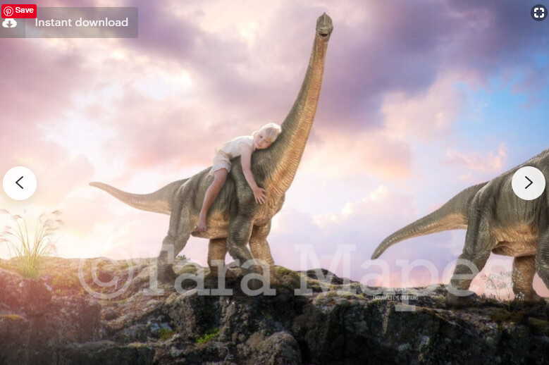 Dinosaurs on Rocks - Nice Dinosaurs at Sunset on Cliff Digital Background / Backdrop