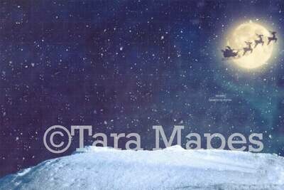 EMPTY Winter Scene Christmas Background Backdrop Snowy Santa in Moon Holiday Christmas Digital Background Backdrop