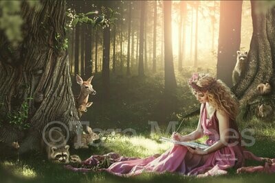 Enchanted Forest with Animals Digital Background Backdrop