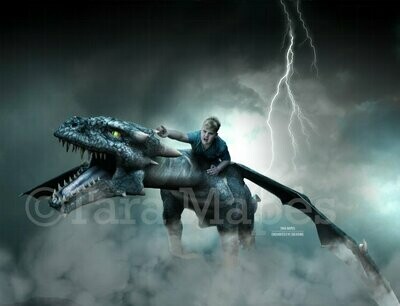 Dragon Flying in Stormy Sky Digital Background / Backdrop