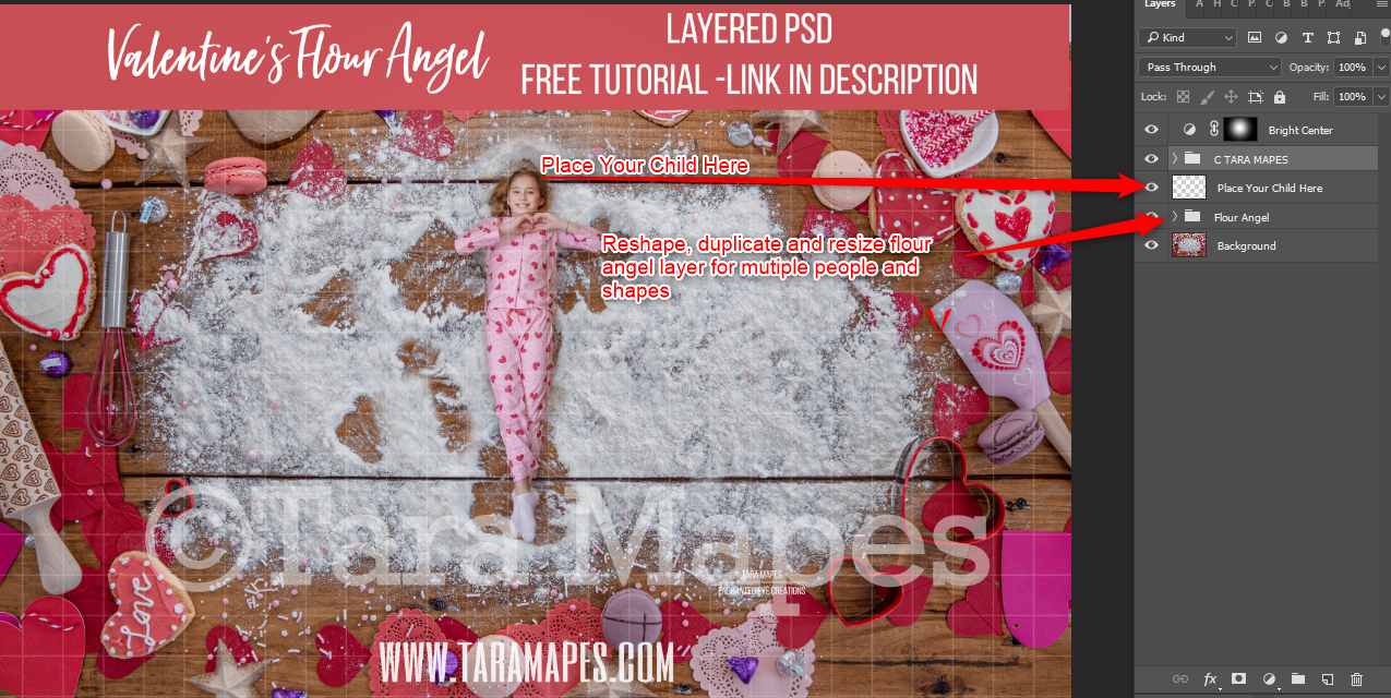 Valentine Digital Background - Flour Angels - Layered PSD Christmas Cookie - Christmas Digital Background