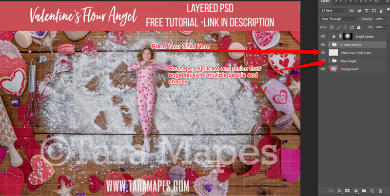 Valentine Digital Background -  Flour Angels - Layered PSD Christmas Cookie  - Christmas Digital Background