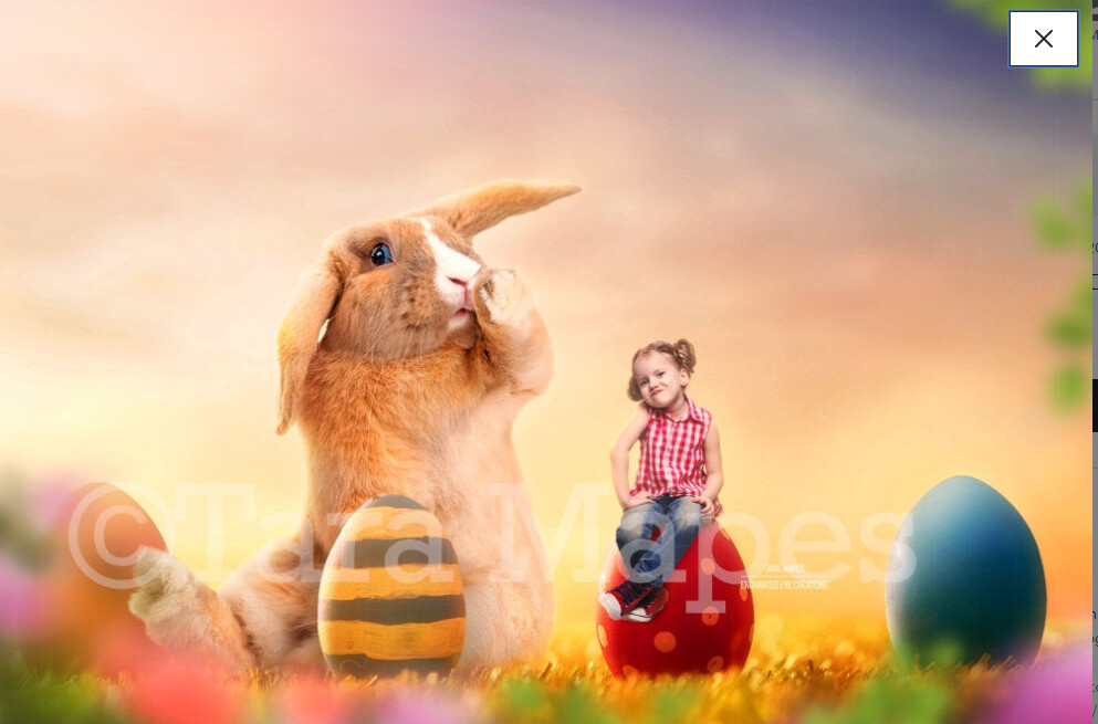 Easter Bunny with Painted Eggs - Colorful Digital Background / Backdrop