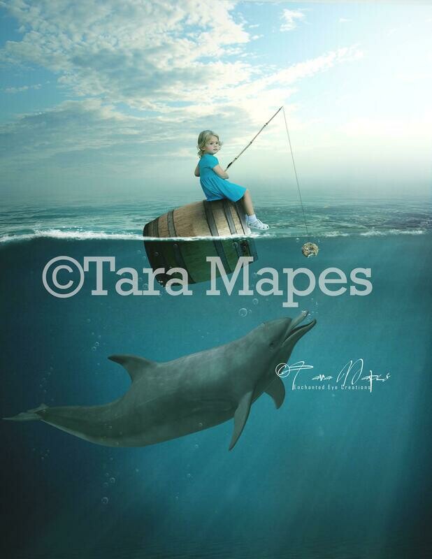 Dolphin Chasing Barrel in Ocean Digital Background