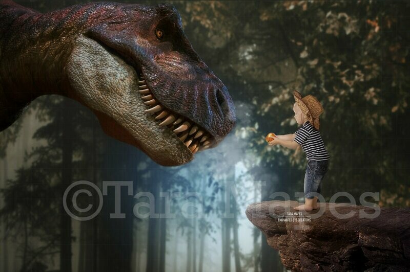Dinosaur Feed - T Rex in Forest by Cliff - Close Up -  Dino Digital Background / Backdrop